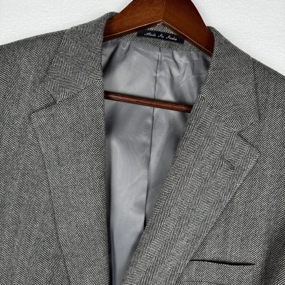 Saddlebred Blazer Mens 42L Gray Herringbone 100% Lambswool Two Button Sport Coat